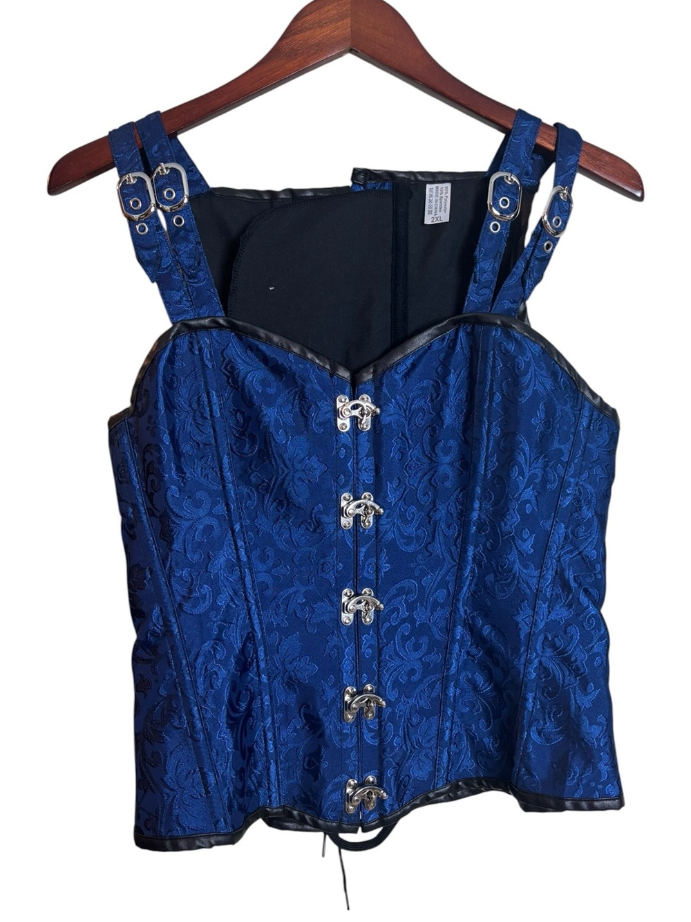 Gothic Steampunk Brocade Steel Boned Waist Cincher Corset Vest Plus Sz. 2XL Blue